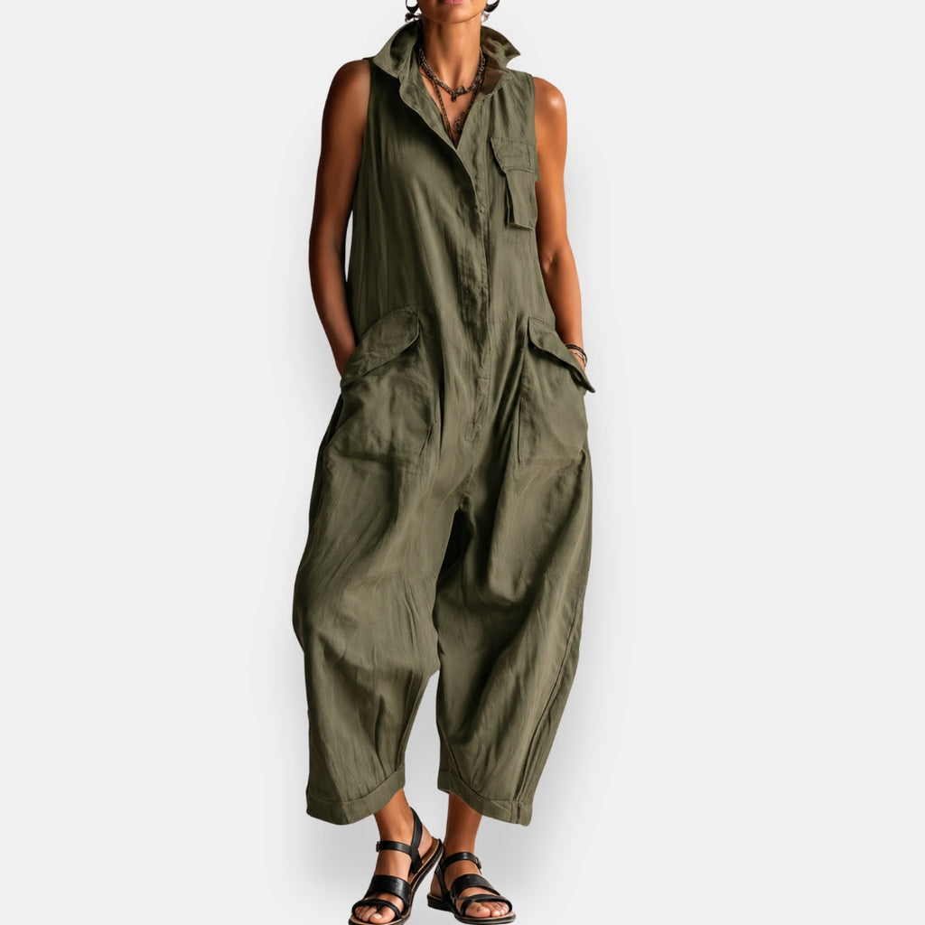 Brooke - Relaxed Sleeveless Utility Jumpsuit in Green