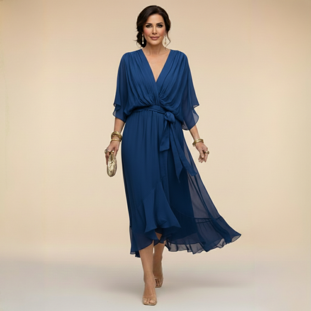Nica - Elegant V-Neck Chiffon Dress