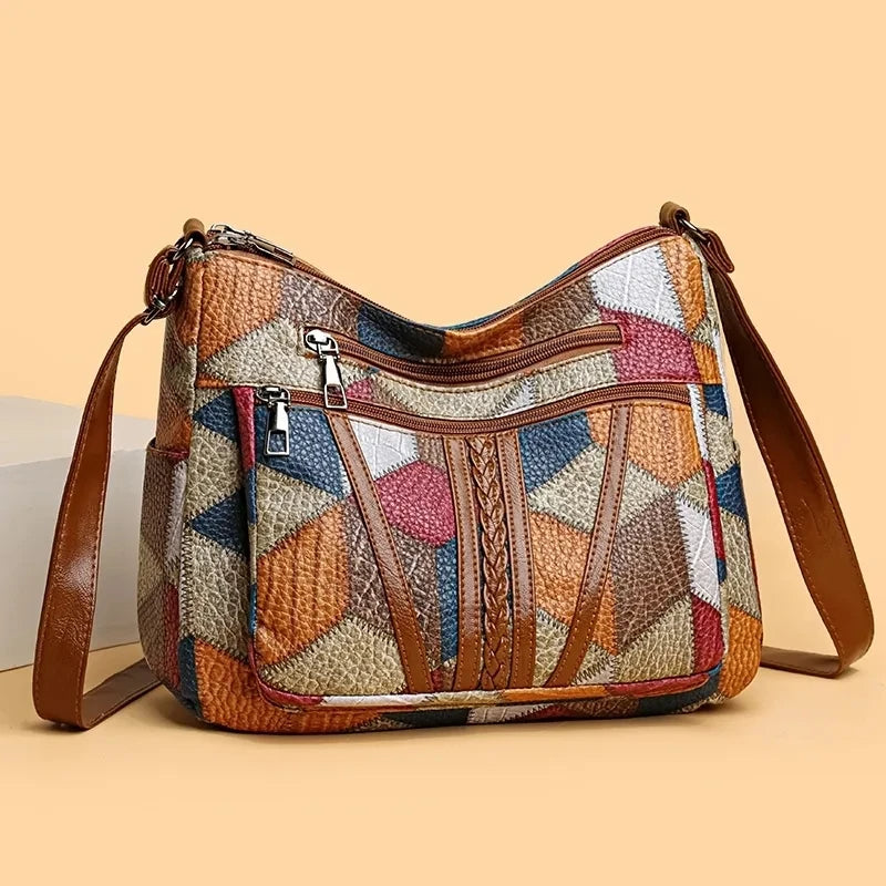 Carly - Geometric Patchwork Vegan Leather Handbag