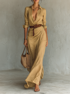 Conie - Long Maxi Dress with Lapel Collar
