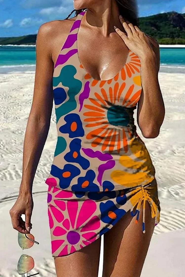 Bonnie – Floral Graphic Tankini with Shorts & Tummy-Flattening Effect