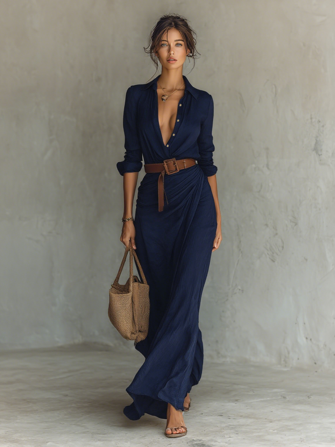 Conie - Long Maxi Dress with Lapel Collar