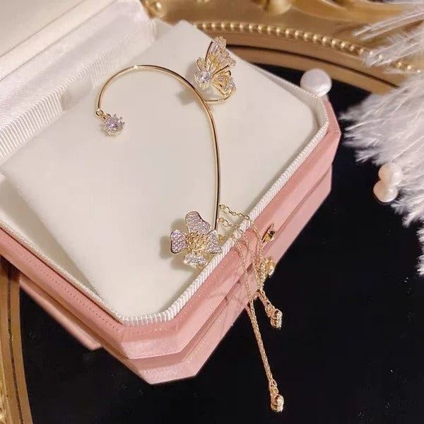Marra - Clip-on Butterfly Tassel Earrings