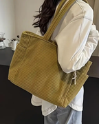 Kimmy - Ribbed Tote Bag with Drawstring Detail