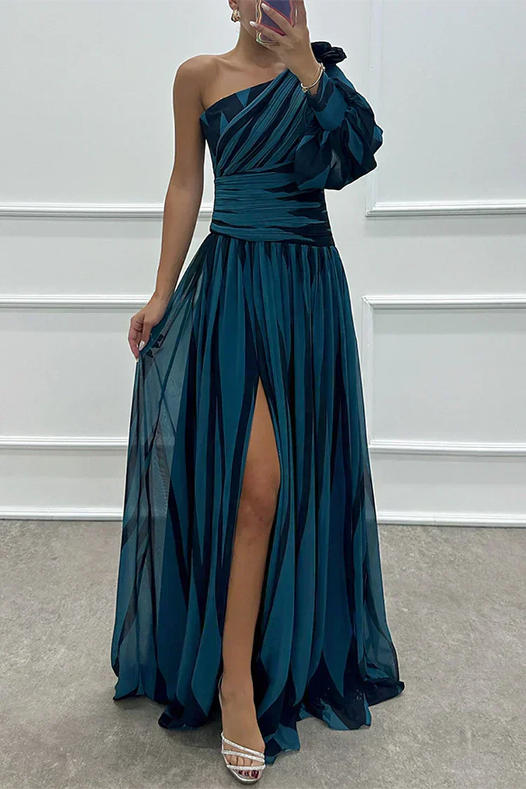 Yona - Elegant Striped Maxi Dress with One Shoulder