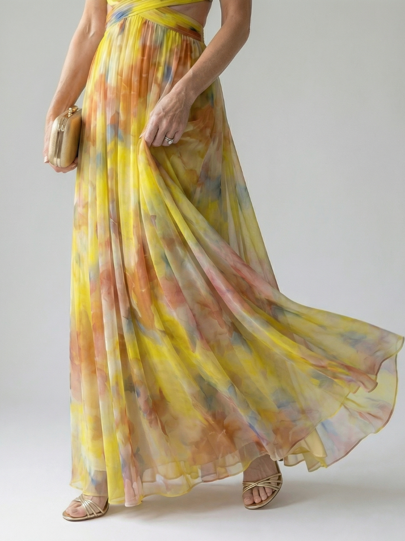 Izel maxi dress in yellow, back view