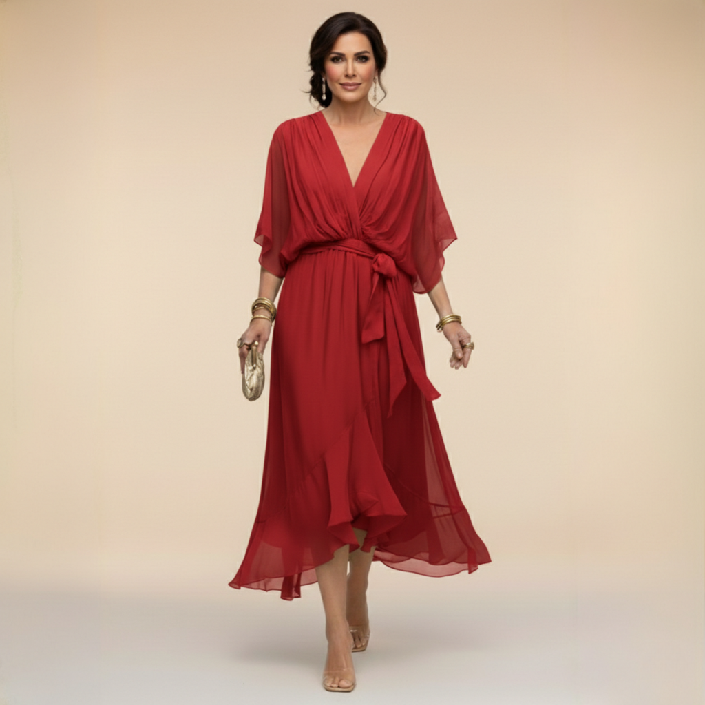 Nica - Elegant V-Neck Chiffon Dress