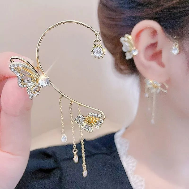 Marra - Clip-on Butterfly Tassel Earrings