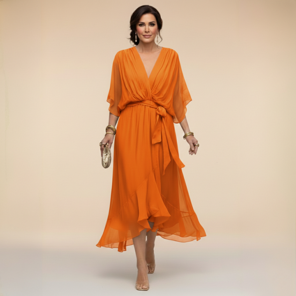 Nica - Elegant V-Neck Chiffon Dress