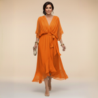 Nica - Elegant V-Neck Chiffon Dress