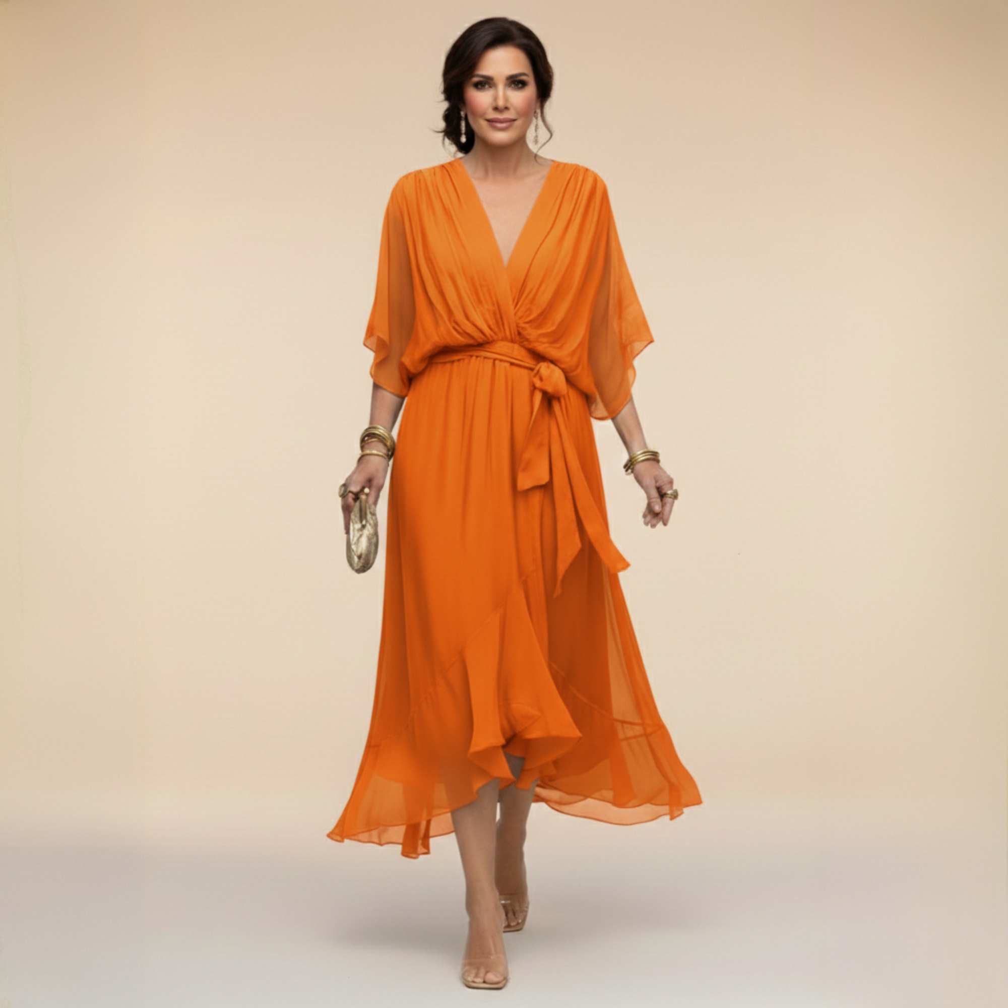 Nica - Elegant V-Neck Chiffon Dress