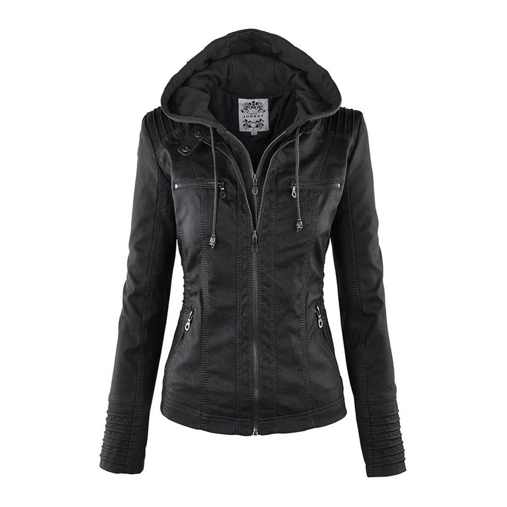 Cecille – Modern Leather Jacket with Hood