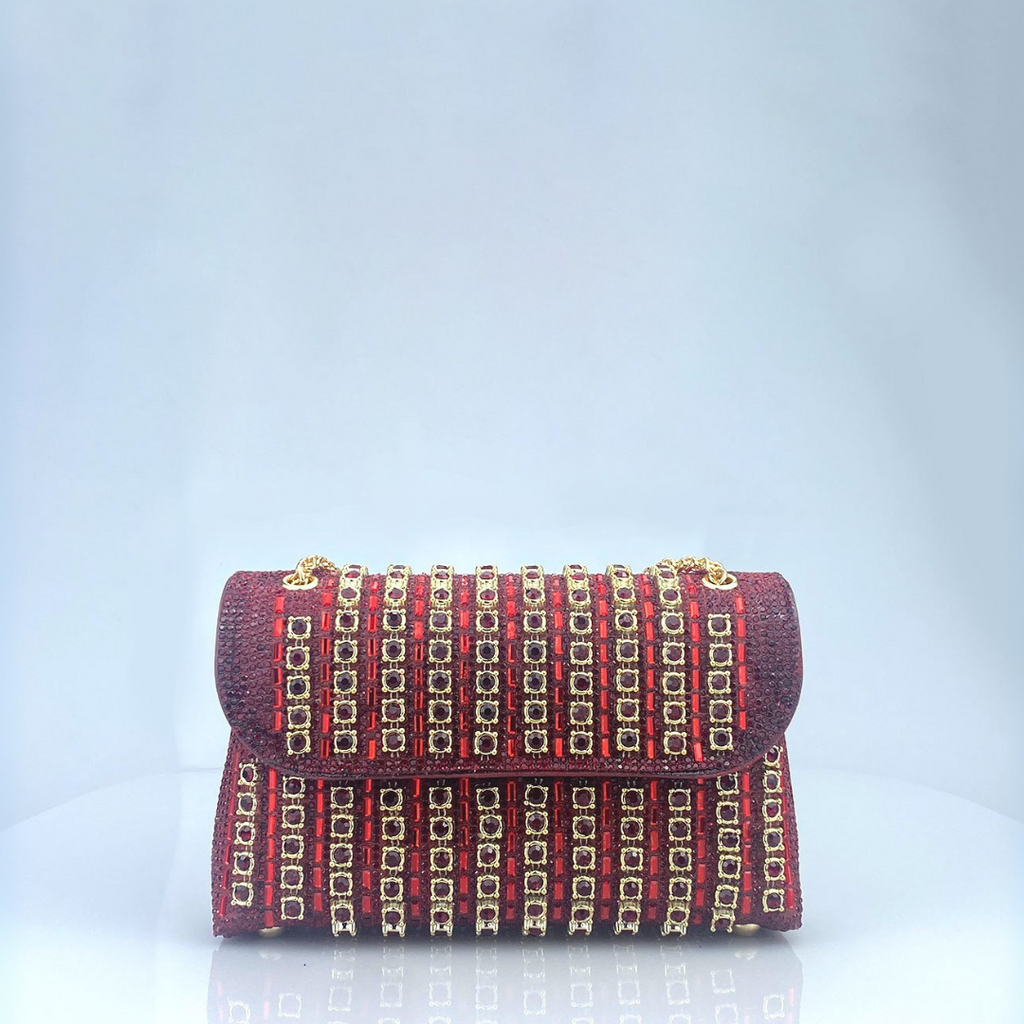 Lenny - Chic Chain Shoulder Bag with Colored Diamonds