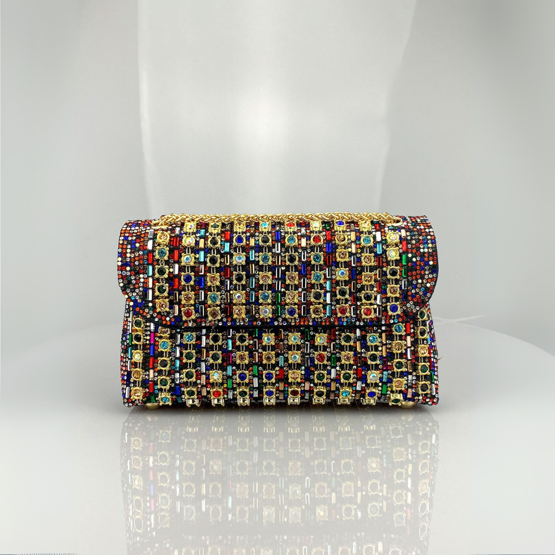 Lenny - Chic Chain Shoulder Bag with Colored Diamonds