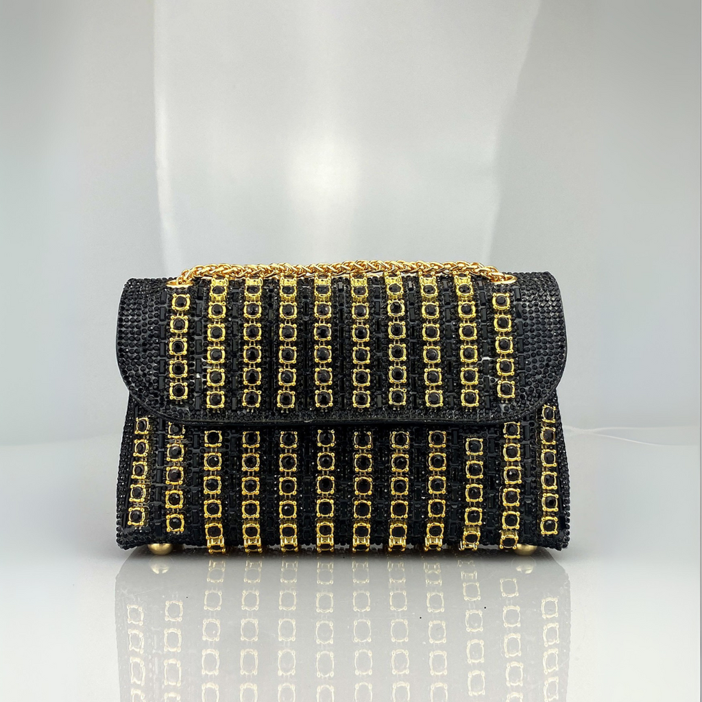 Lenny - Chic Chain Shoulder Bag with Colored Diamonds