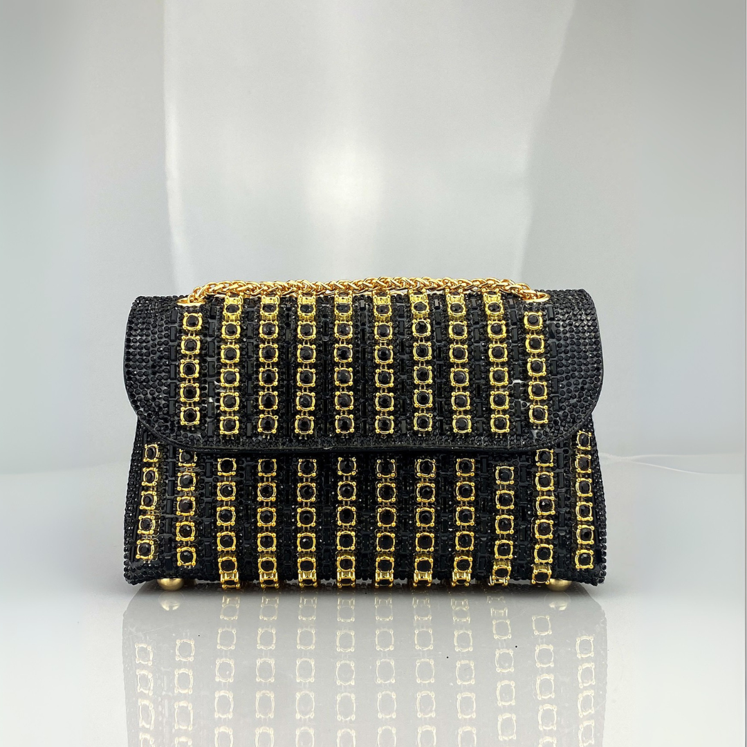 Lenny - Chic Chain Shoulder Bag with Colored Diamonds