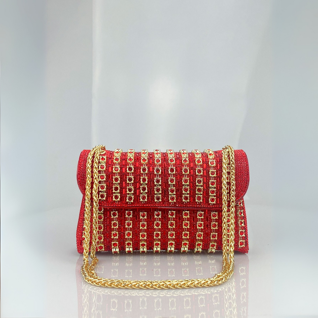 Lenny - Chic Chain Shoulder Bag with Colored Diamonds