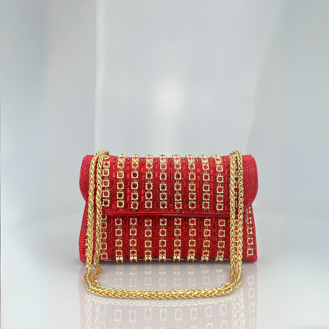 Lenny - Chic Chain Shoulder Bag with Colored Diamonds