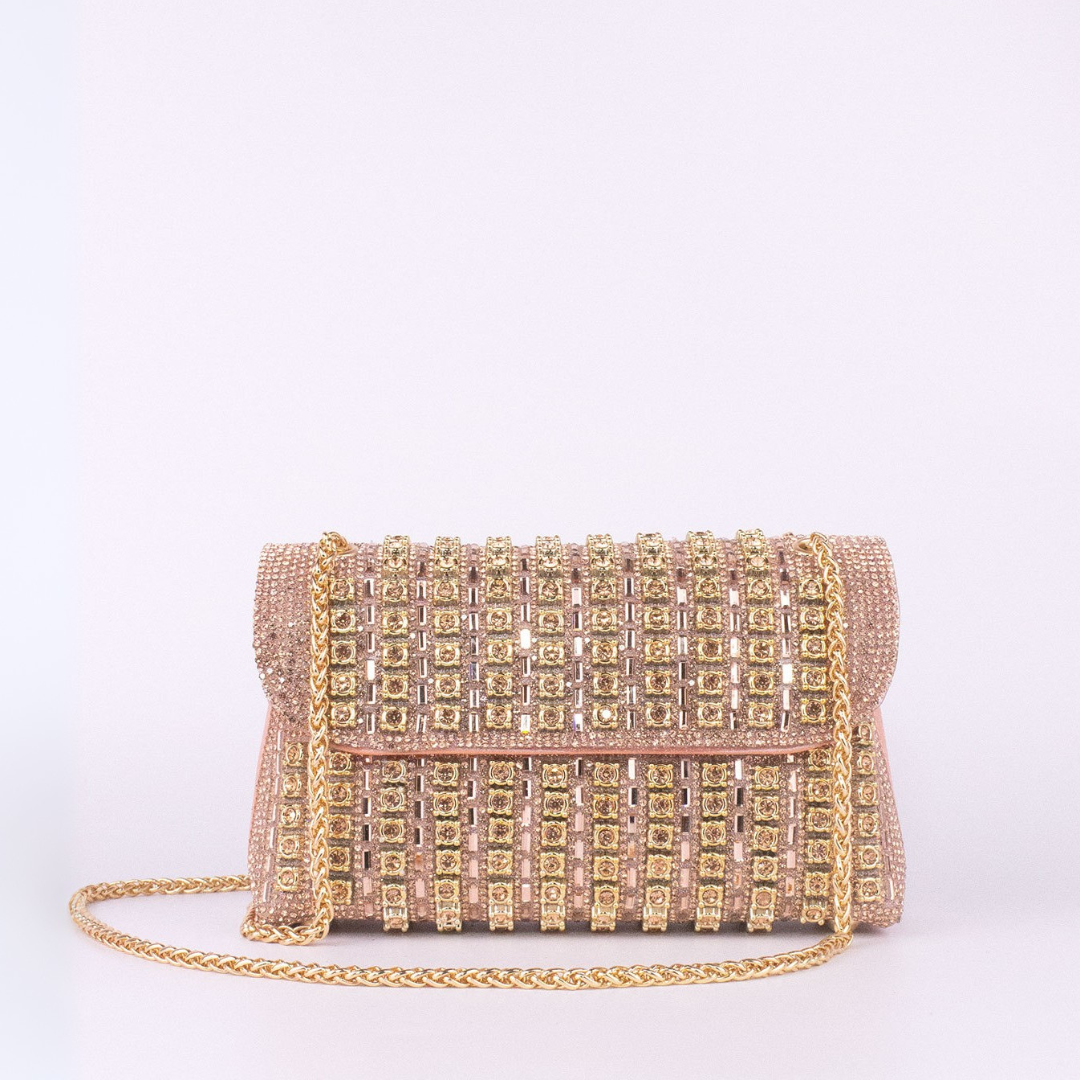 Lenny - Chic Chain Shoulder Bag with Colored Diamonds