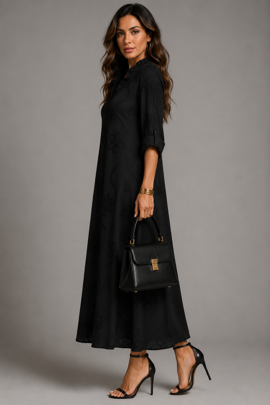 Sienna floral V-neck midi dress, side view