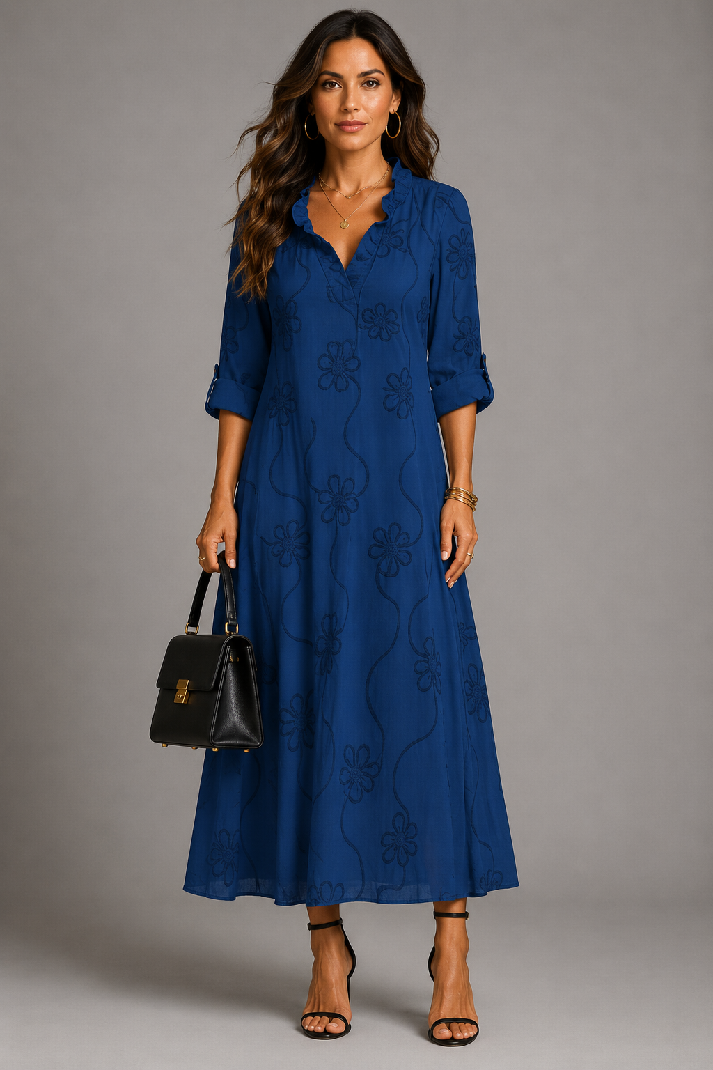 Sienna floral midi dress, flowing A-line skirt