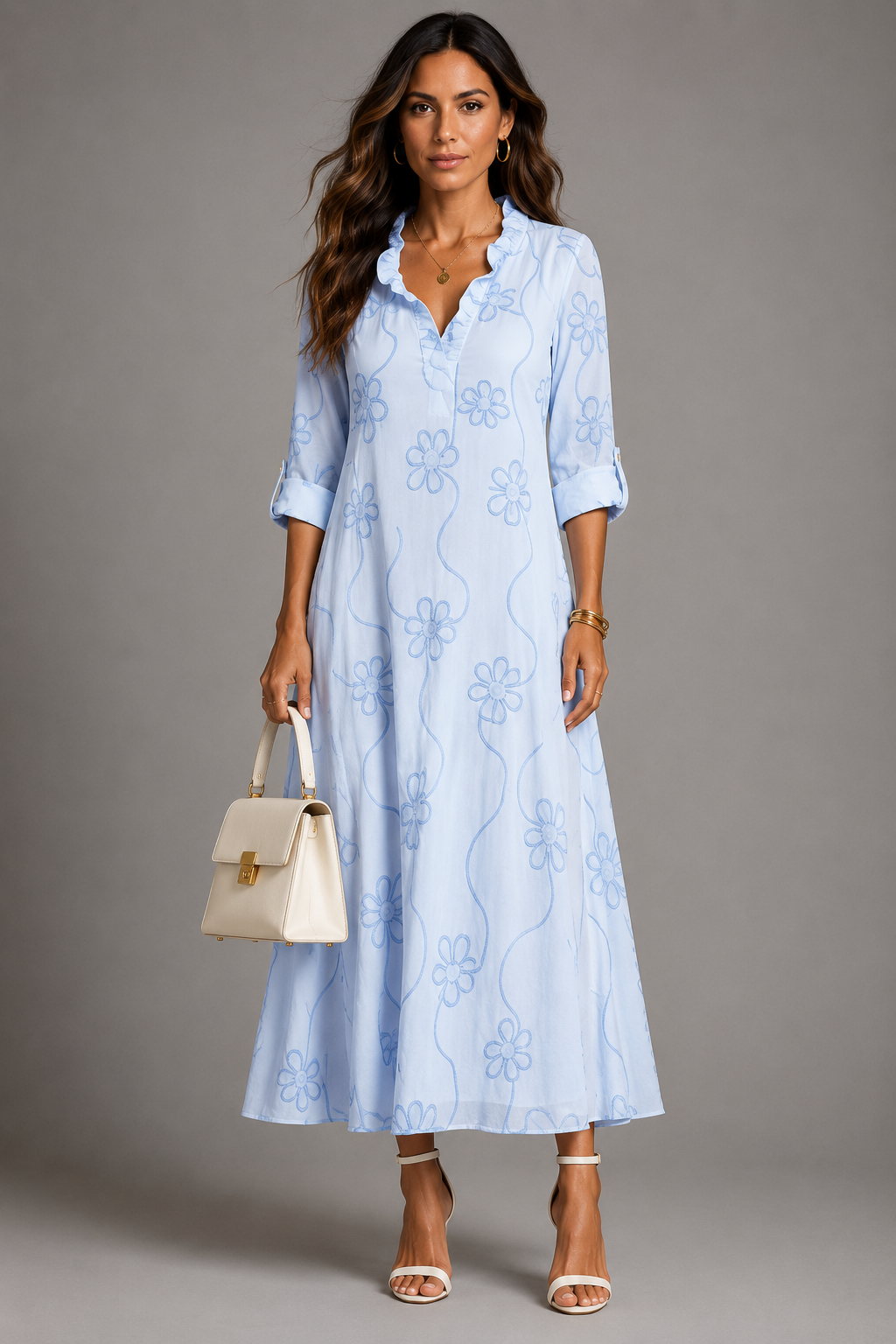 Sienna floral V-neck midi dress, styled look