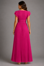 Selena pleated maxi dress in pink, full length view