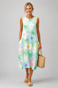 Erin pastel floral sleeveless midi dress, front view