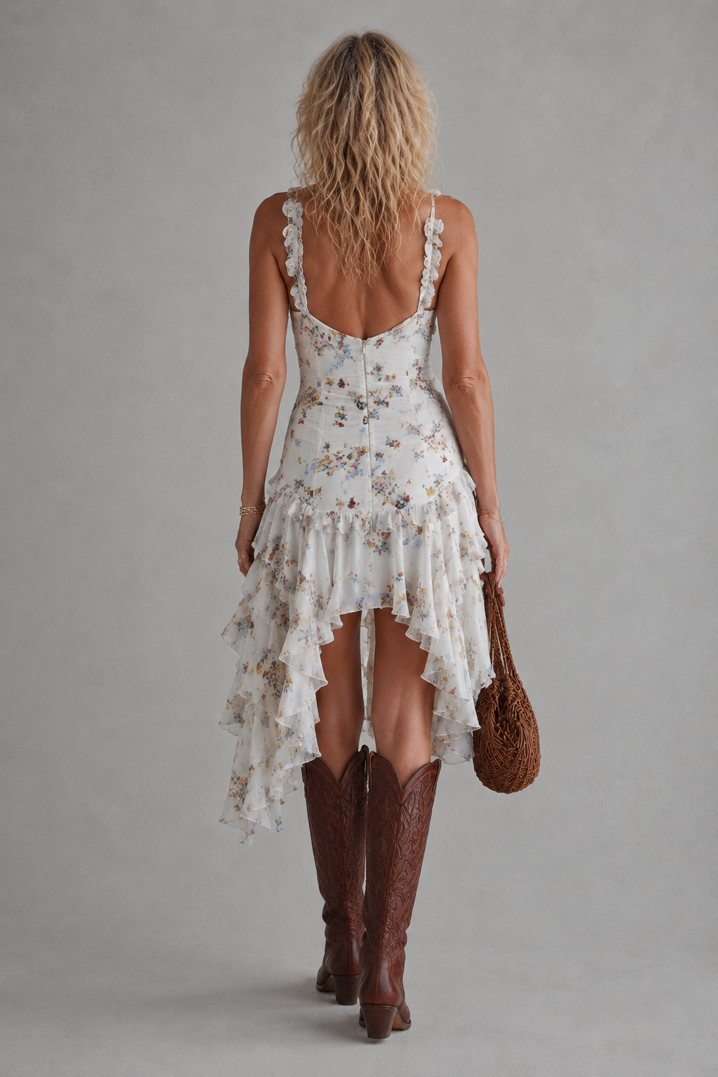 Madelief floral ruffle asymmetric dress, styled look