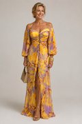 Mariel floral off-shoulder maxi dress in yellow, front view