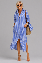 Lumera striped shirt midi dress in blue, front view