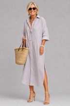 Lumera striped shirt midi dress in blue, styled look