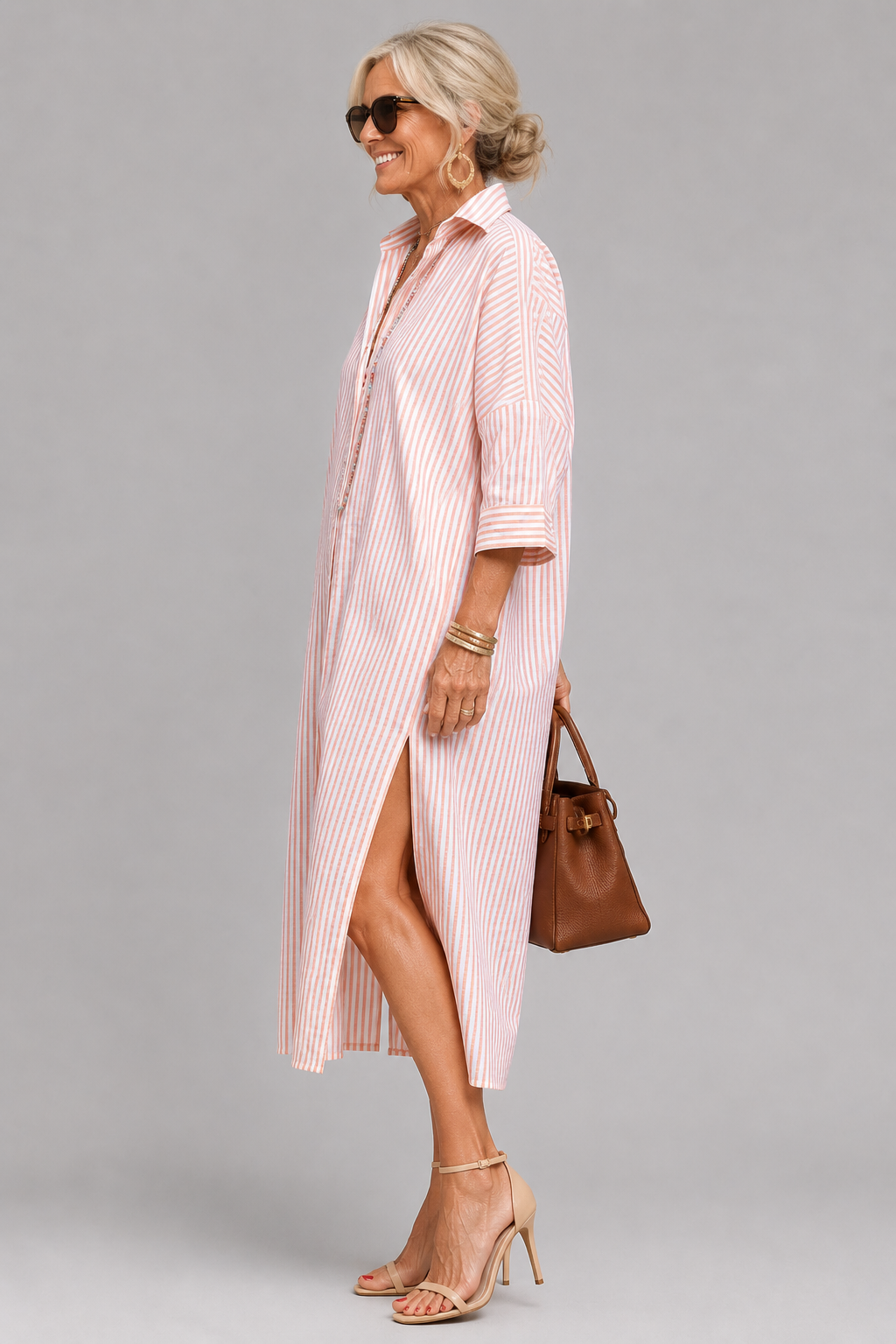 Lumera striped shirt midi dress, side view
