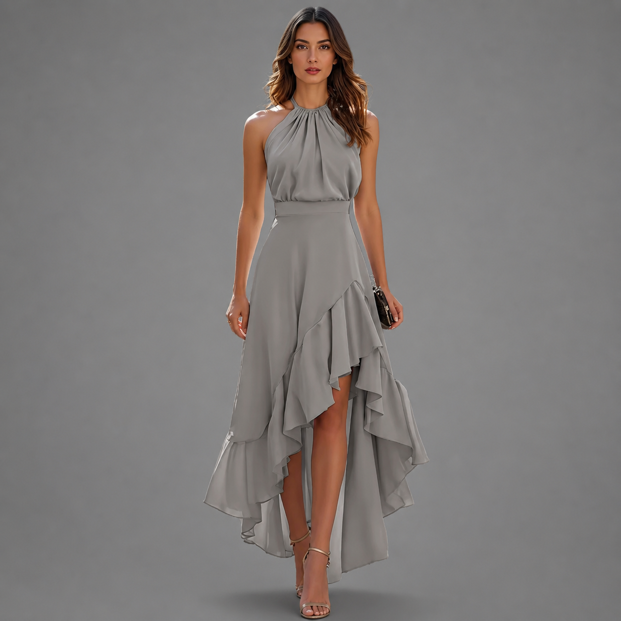 Celene - Elegant Asymmetrical Halter Dress