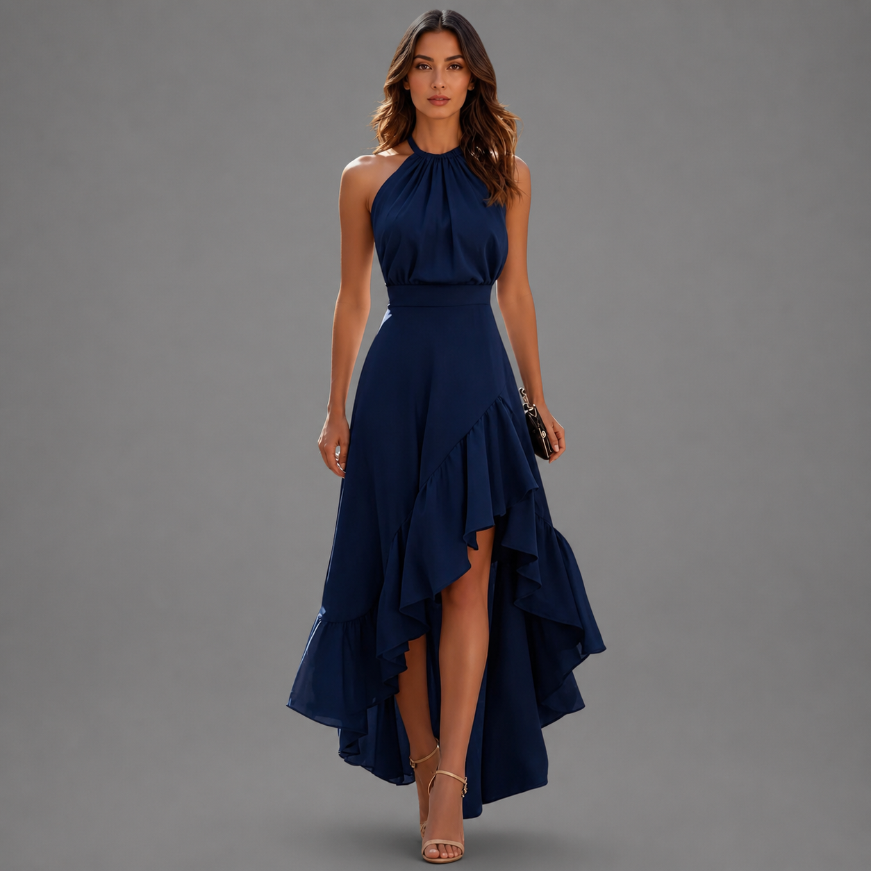 Celene - Elegant Asymmetrical Halter Dress