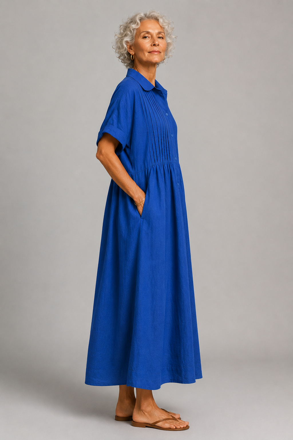 Azure short sleeve shirt maxi dress, styled look