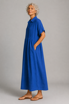 Azure short sleeve shirt maxi dress, side view