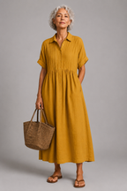 Azure short sleeve shirt maxi dress, alternate color