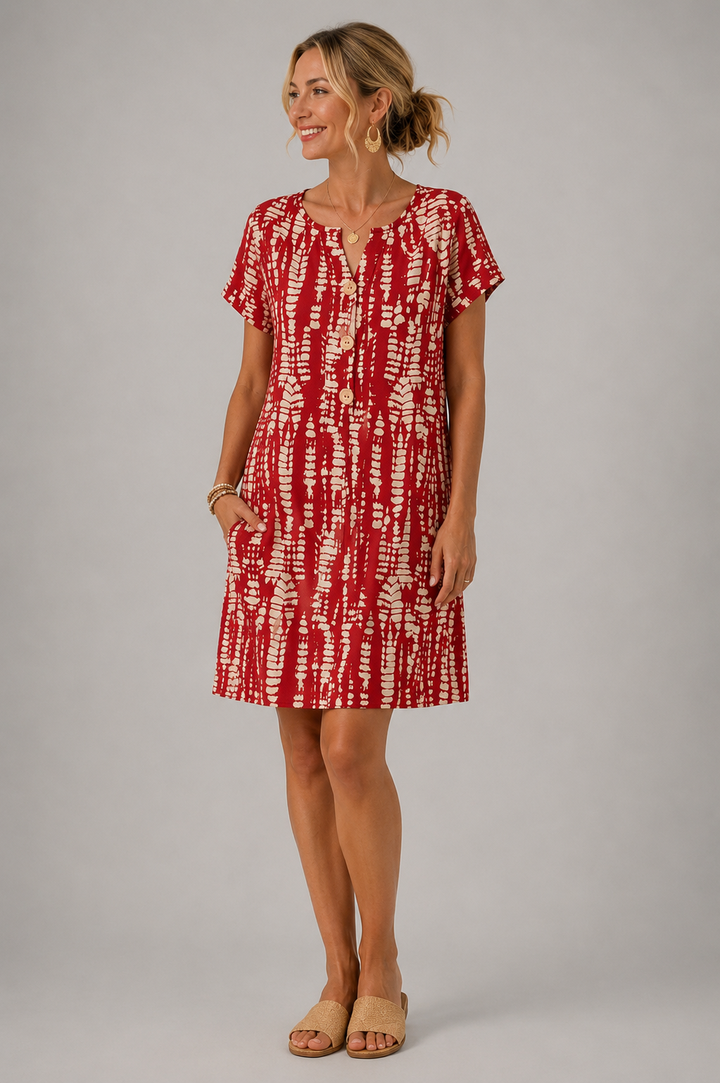 Back view of the Santorini printed A-line dress