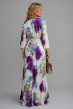Detail of the Cisca set's tie waist and flowing maxi skirt