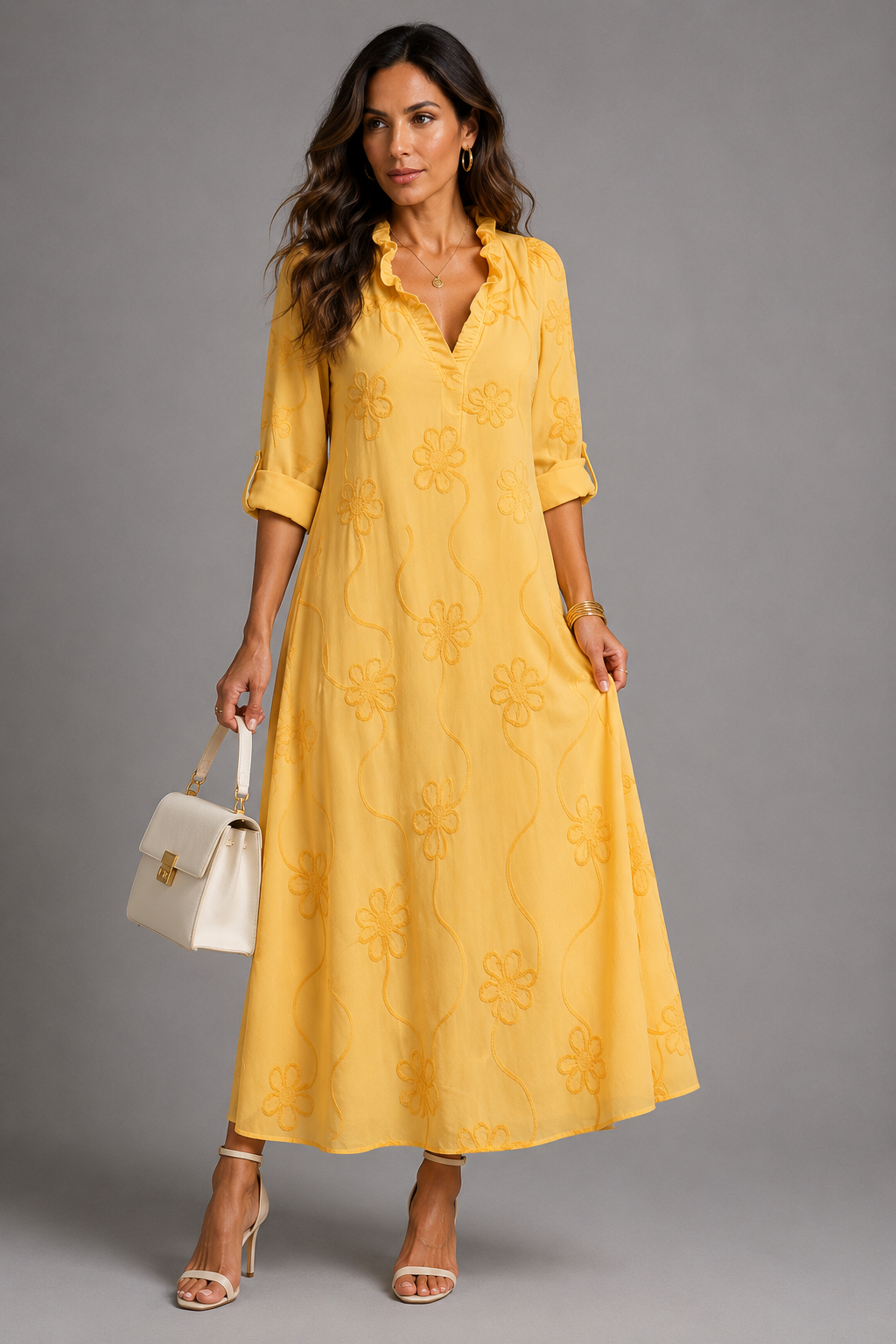 Sienna floral V-neck midi dress, full length view