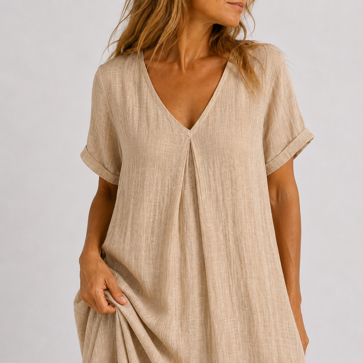 Violet flowy V-neck maxi dress, detail view