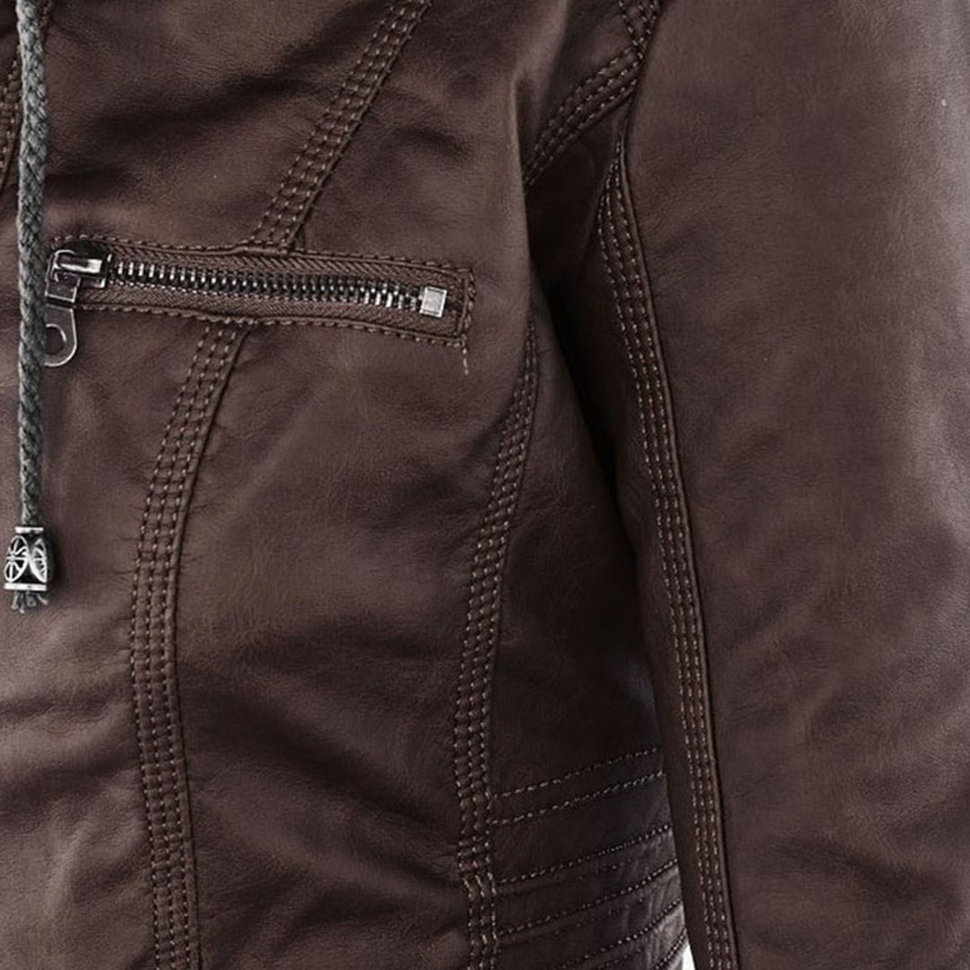 Cecille – Modern Leather Jacket with Hood