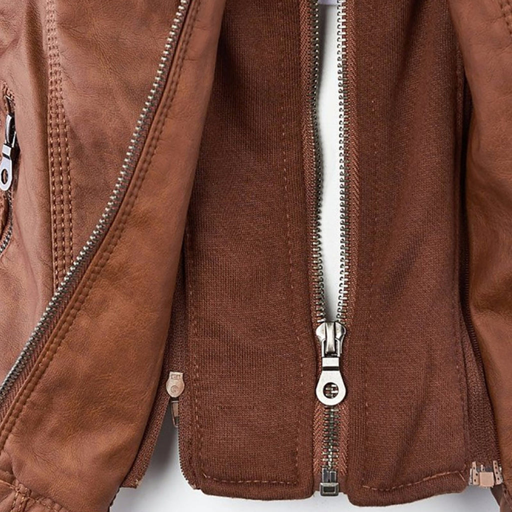 Cecille – Modern Leather Jacket with Hood