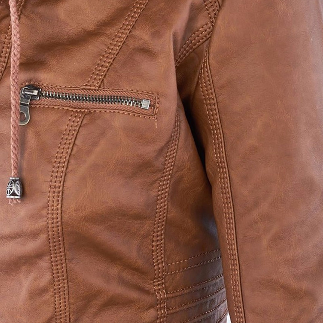Cecille – Modern Leather Jacket with Hood