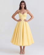 Celene - Satin Midi Dress with Tulle Skirt