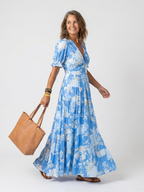 Close-up of the Lone dress floral print and ruffled sleeve cuffs