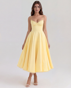 Celene - Satin Midi Dress with Tulle Skirt