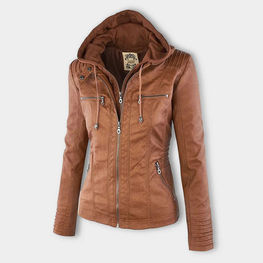 Cecille – Modern Leather Jacket with Hood