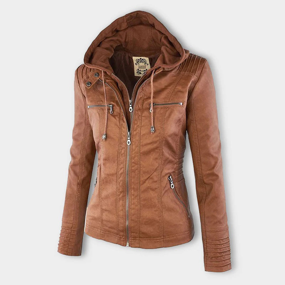 Cecille – Modern Leather Jacket with Hood